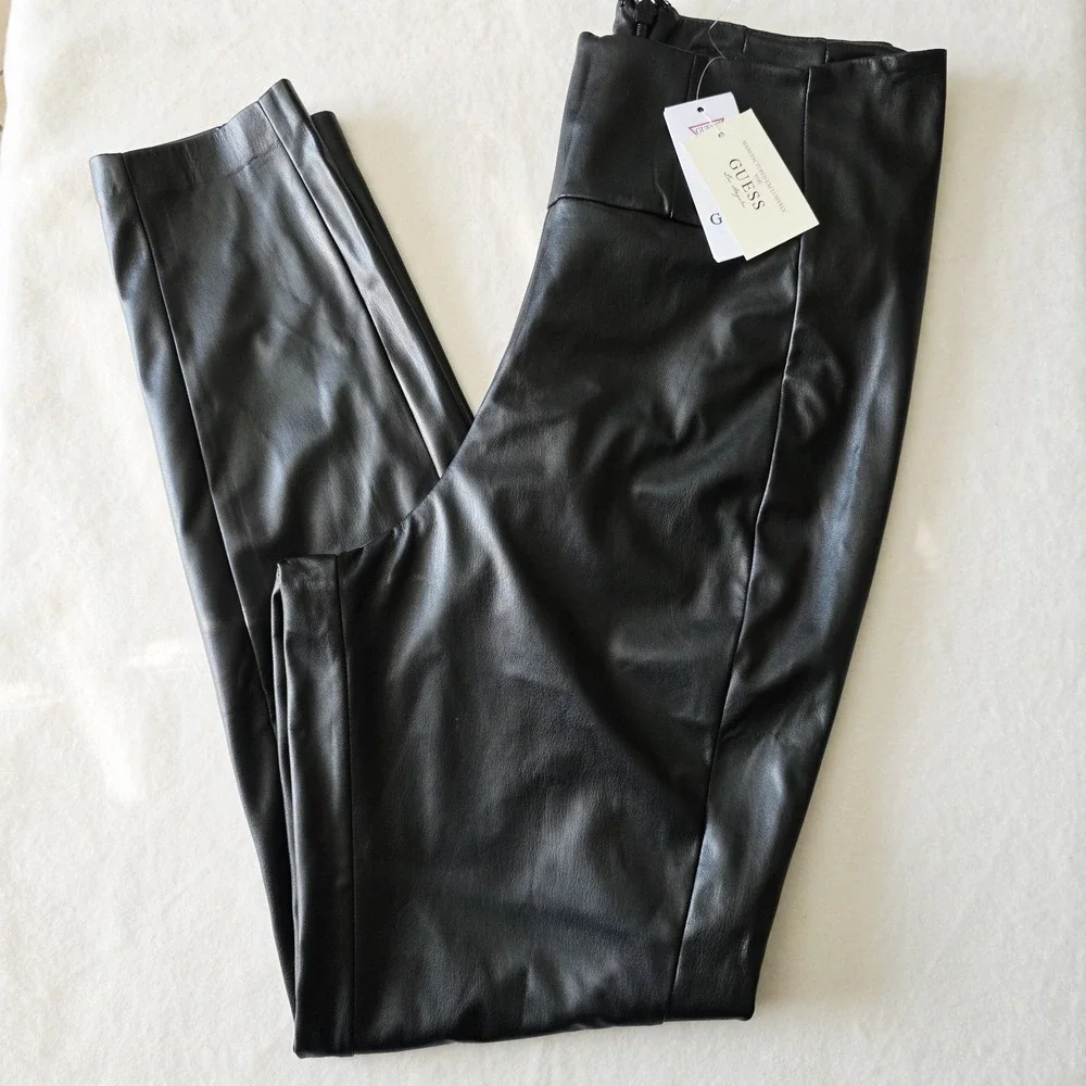 GUESS Corset Faux-Leather Leggings Black Size Large